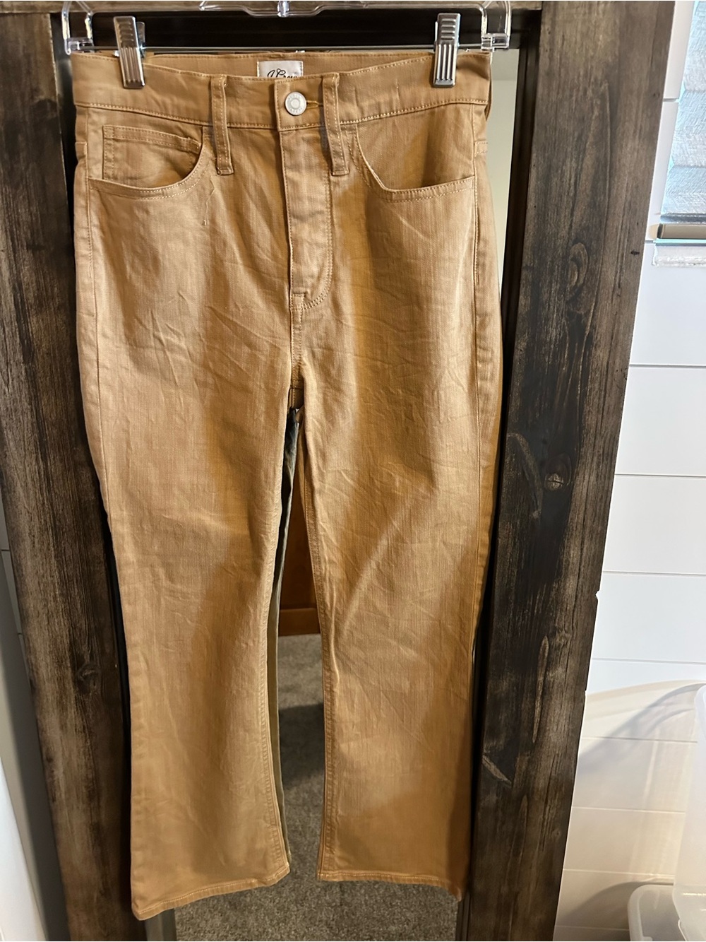 J.Crew Billie Demi Boot Crop Jeans Size 24 Tan Camel Lyocell Stretch Denim Women